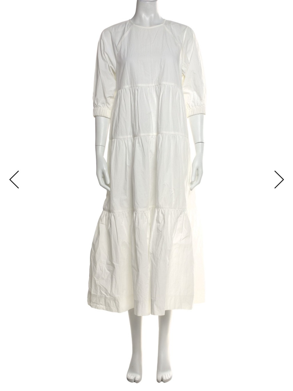Saks Fifth Avenue CO. A Line Crew Neck White Tiered Maxi Dress with Puff Sleeves